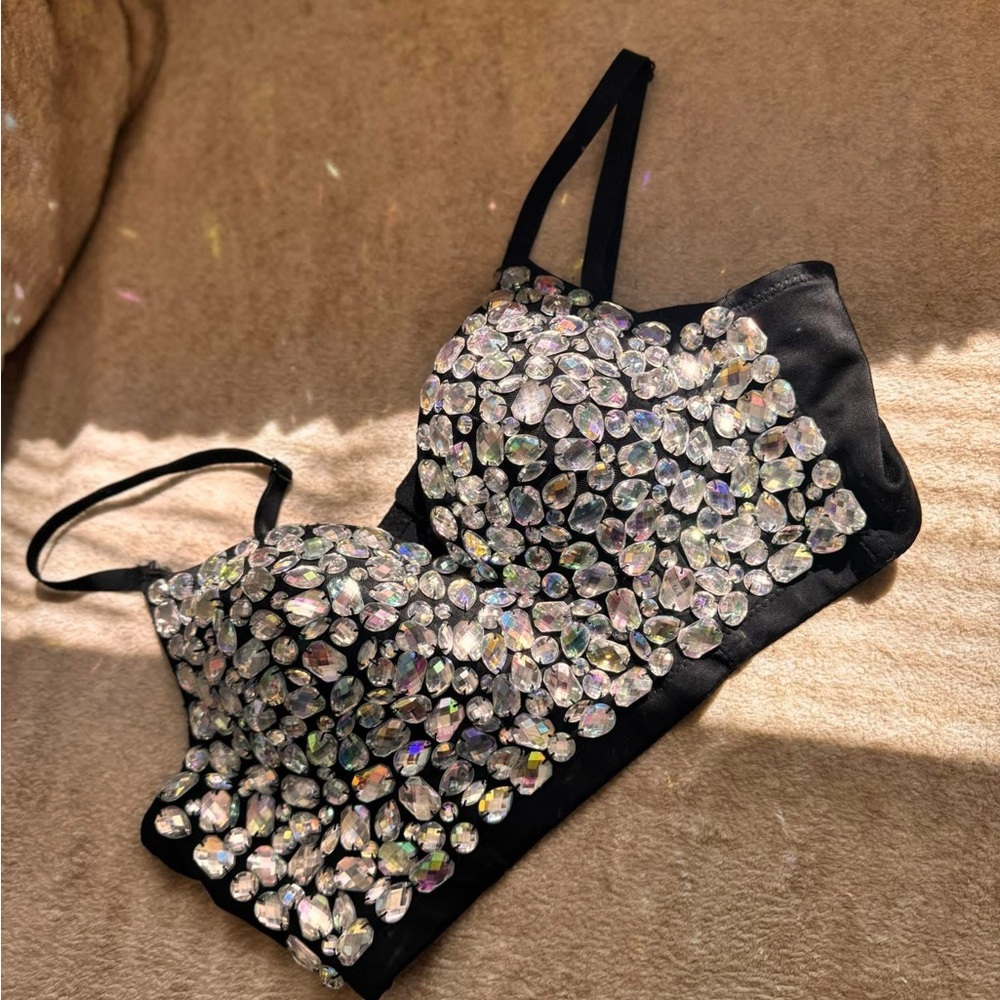 Black Rhinestone Embellished Bralette